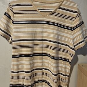 Croft & Barrow Beige and Black Striped Tee